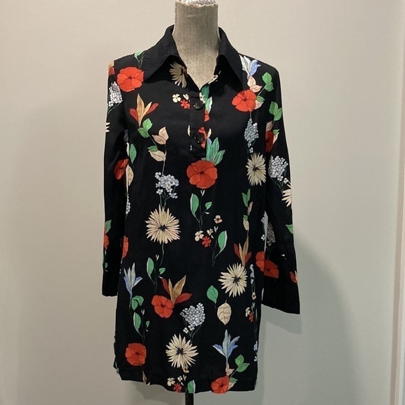 ZARA Black Floral Long Sleeve Dress - Picture 4 of 16